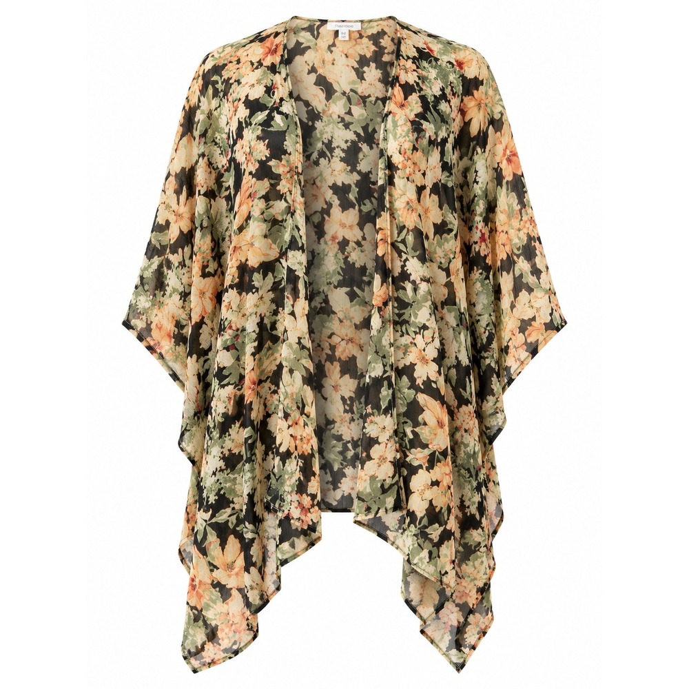 Maurices Womens Floral Kimono Cardigan Sheer Metallic‎ Chiffon Wrap One Size